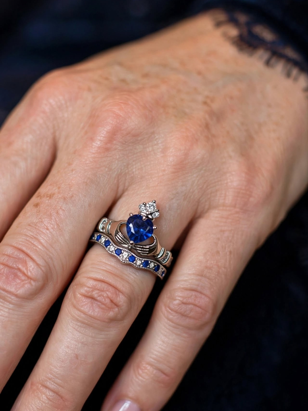 Blue Heart Sapphire Ring Stack - Women's Jewelry